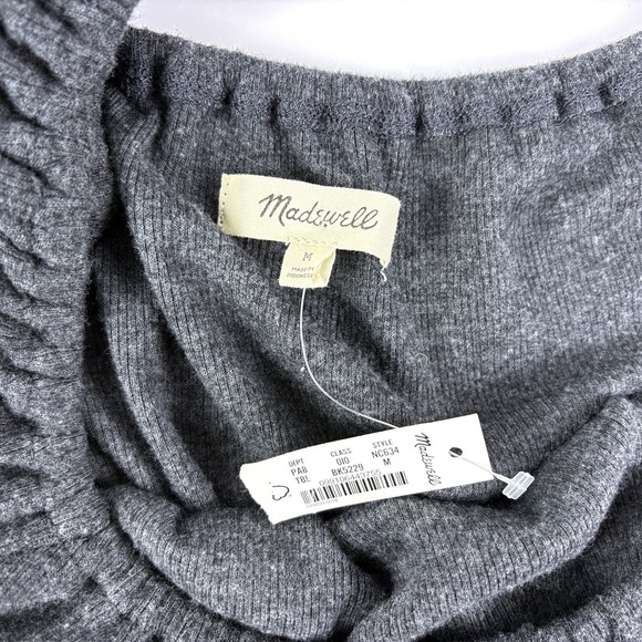 NWT Madewell Plush Square Neck Smocked Shirt Womens Sz M Charcoal Gray Peasant - Picture 6 of 14